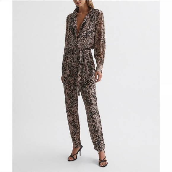 Reiss Pants - Reiss Leona Leopard Print Jumpsuit NWT Size 4 Wide Leg Animal Print